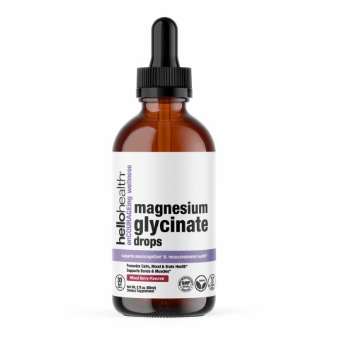 Hello Health en Courag Eing Wellness Magnesium Glycinate Drops Promotes Calm, Mood & Brain Health