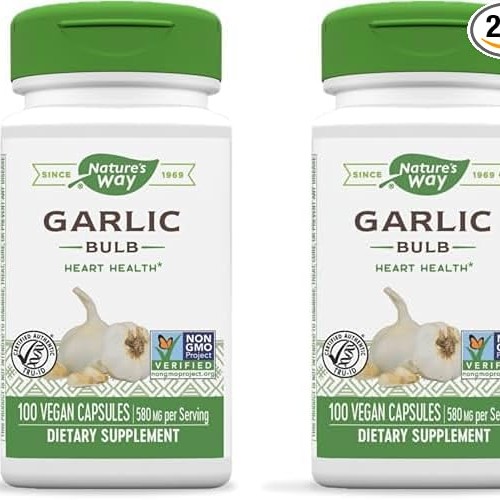 Nature's Way Garlic Bulb, Supports Heart Health, 100 Vegan Capsules (Pack of 2)