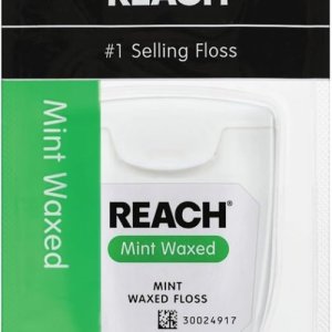 REACH Waxed Dental Floss, Mint, Plaque Remover for Teeth, Shred Resistant, Floss Slides Smoothly, Easy to Use